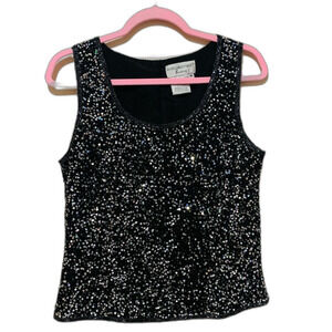 Papell Boutique Evening Black and Silver Sequin Tank Top size medium Vintage